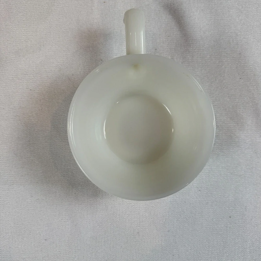Fire-King Milk Glass Ribbed Chili Bowl with Handle White Vintage USA Made 5in